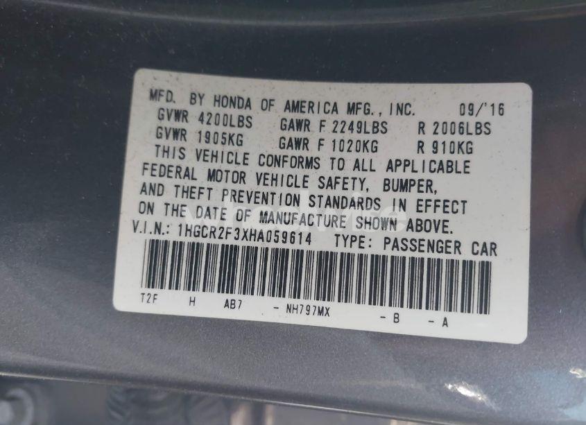 Photo 9 of 2017 Honda Accord LX (VIN 1HGCR2F3XHA059614)