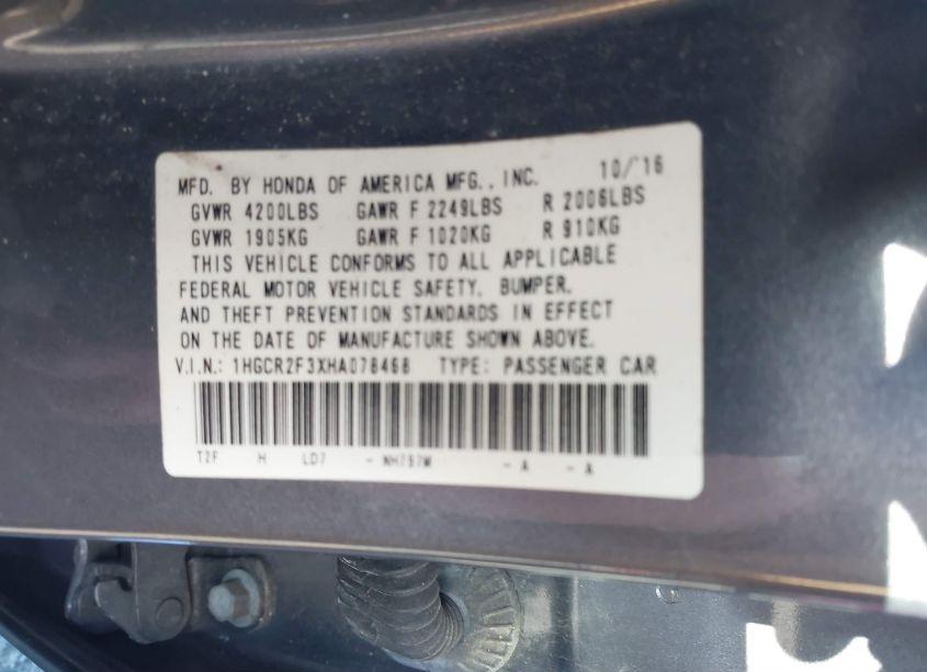 Photo 9 of 2017 Honda Accord LX (VIN 1HGCR2F3XHA078468)