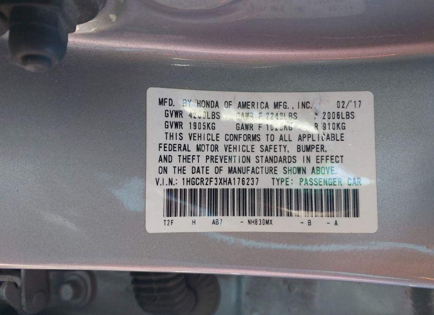 Photo 9 of 2017 Honda Accord LX (VIN 1HGCR2F3XHA176237)