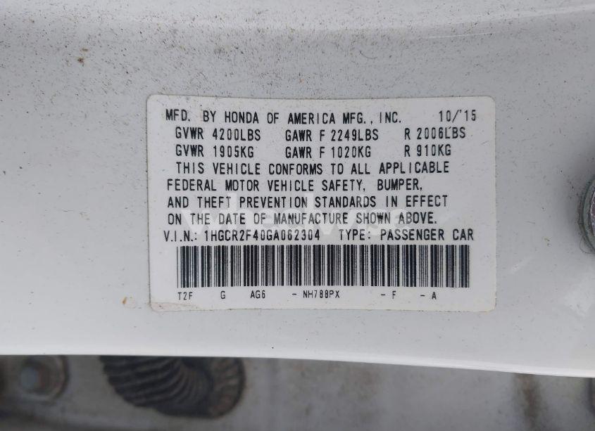 Photo 9 of 2016 Honda Accord LX (VIN 1HGCR2F40GA062304)