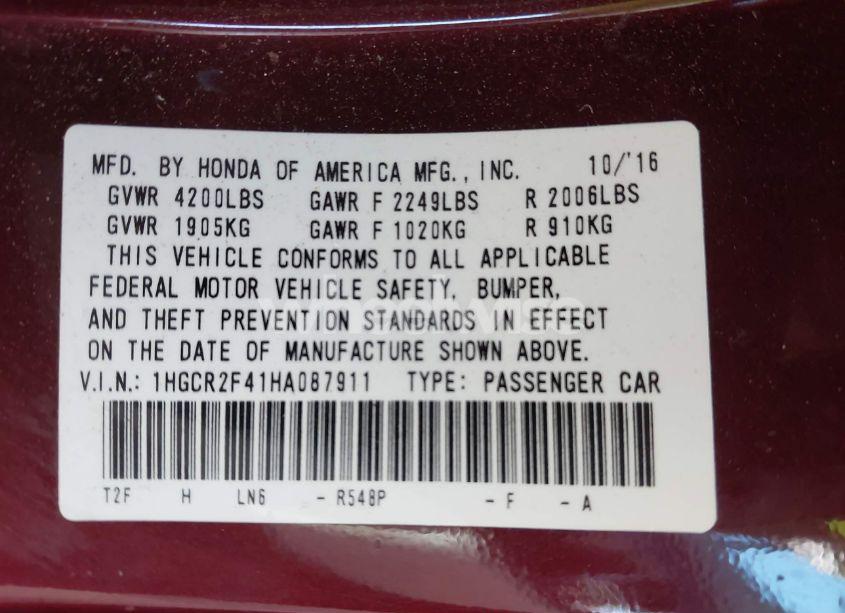 Photo 9 of 2017 Honda Accord LX (VIN 1HGCR2F41HA087911)