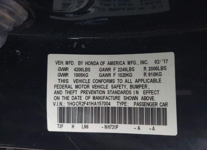 Photo 9 of 2017 Honda Accord LX (VIN 1HGCR2F41HA157004)