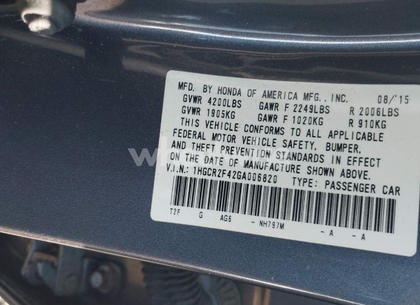 Photo 9 of 2016 Honda Accord LX (VIN 1HGCR2F42GA006820)