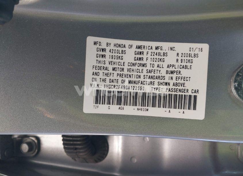 Photo 9 of 2016 Honda Accord LX (VIN 1HGCR2F49GA122550)