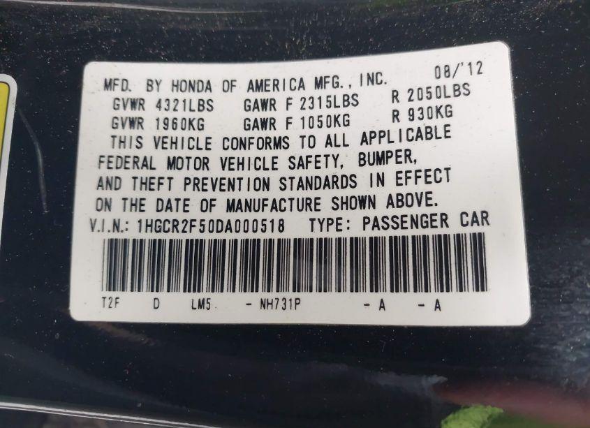 Photo 9 of 2013 Honda Accord SPORT (VIN 1HGCR2F50DA000518)