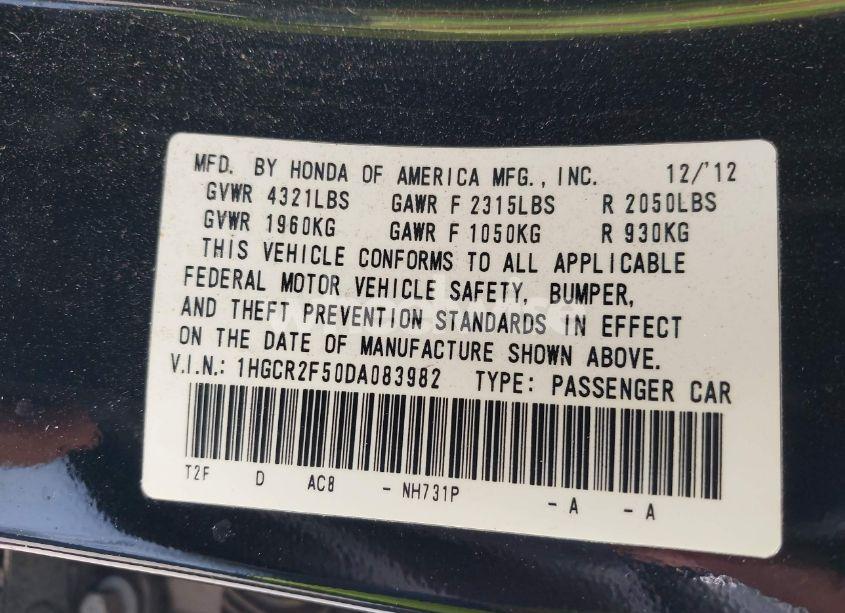 Photo 9 of 2013 Honda Accord SPORT (VIN 1HGCR2F50DA083982)