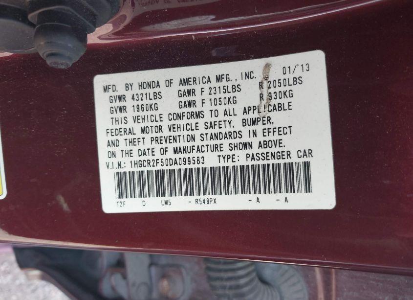 Photo 9 of 2013 Honda Accord SPORT (VIN 1HGCR2F50DA099583)