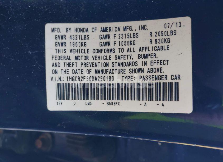 Photo 9 of 2013 Honda Accord SPORT (VIN 1HGCR2F50DA250180)