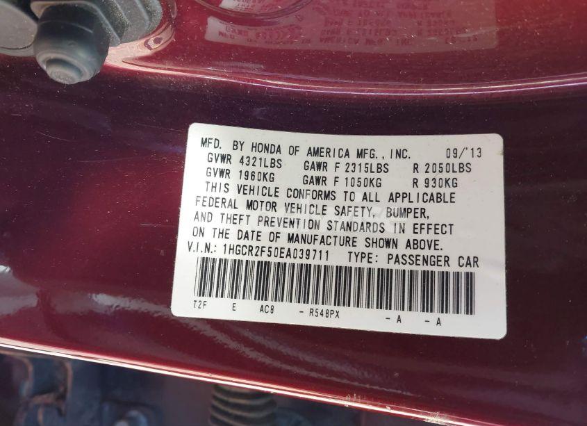 Photo 9 of 2014 Honda Accord SPORT (VIN 1HGCR2F50EA039711)
