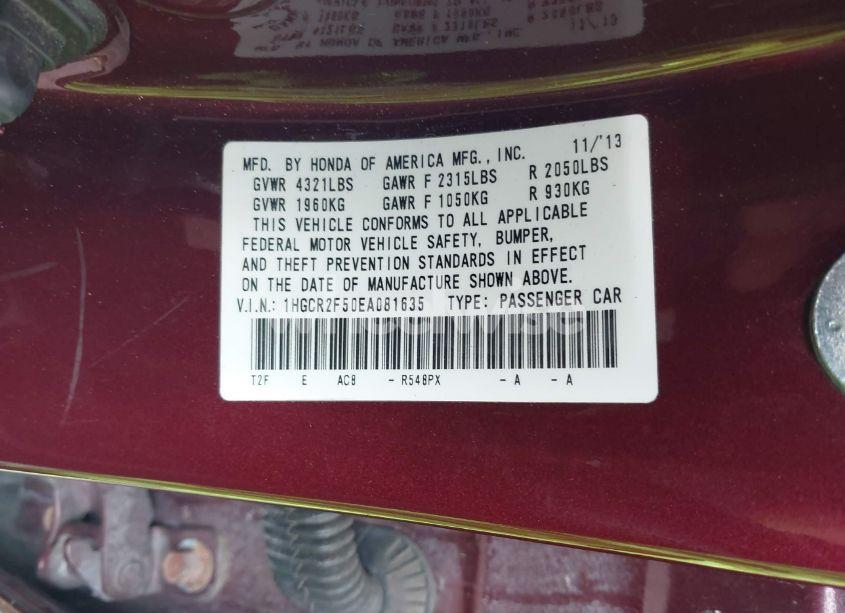 Photo 9 of 2014 Honda Accord SPORT (VIN 1HGCR2F50EA081635)