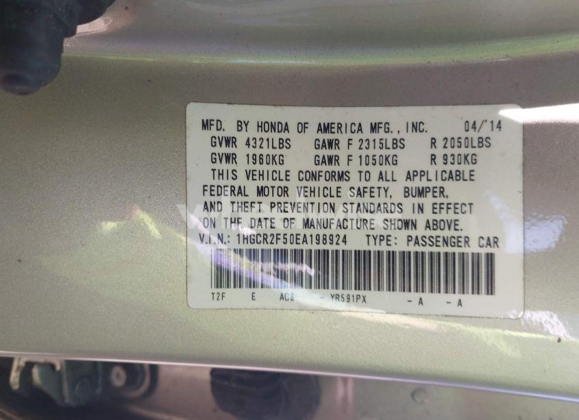 Photo 9 of 2014 Honda Accord SPORT (VIN 1HGCR2F50EA198924)