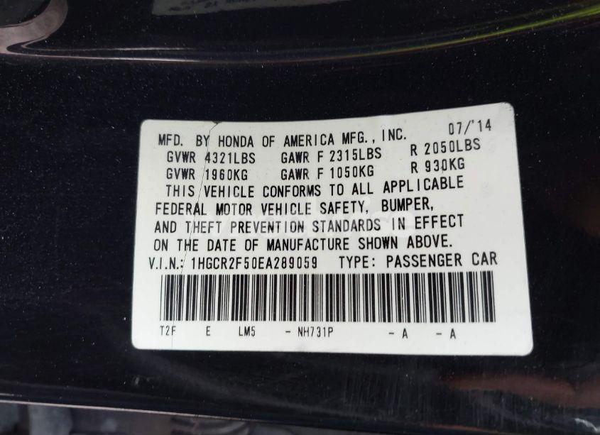 Photo 9 of 2014 Honda Accord SPORT (VIN 1HGCR2F50EA289059)