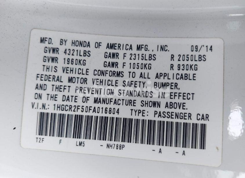 Photo 9 of 2015 Honda Accord SPORT (VIN 1HGCR2F50FA016804)