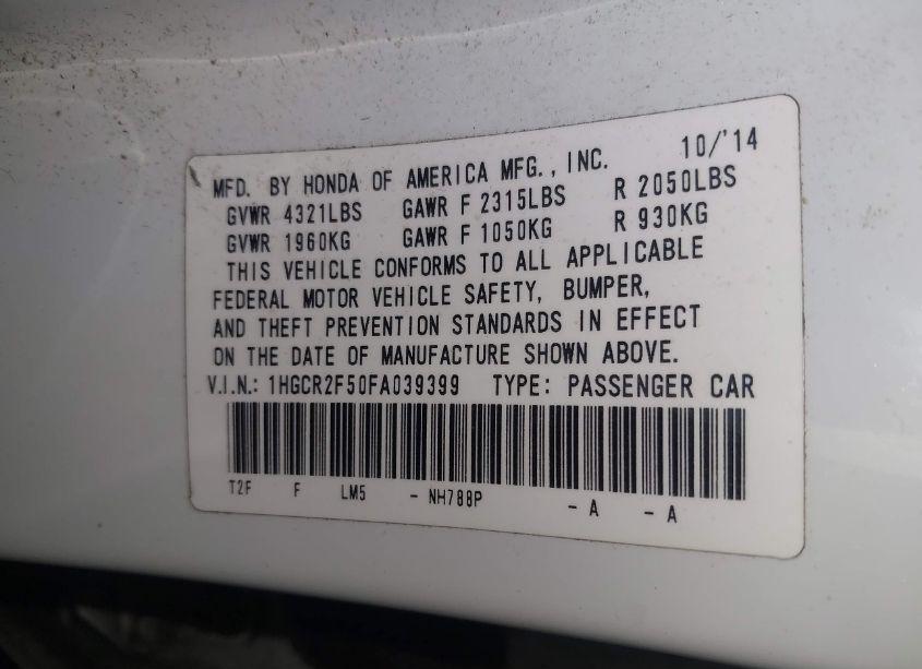 Photo 9 of 2015 Honda Accord SPORT (VIN 1HGCR2F50FA039399)