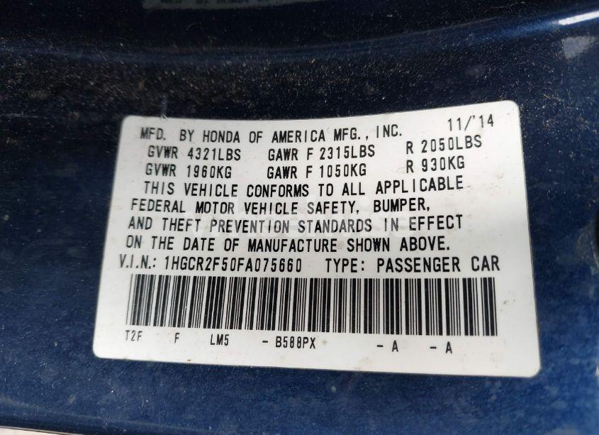 Photo 9 of 2015 Honda Accord SPORT (VIN 1HGCR2F50FA075660)