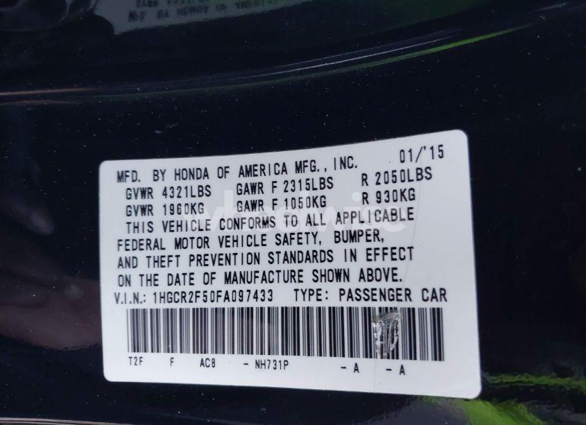 Photo 9 of 2015 Honda Accord SPORT (VIN 1HGCR2F50FA097433)