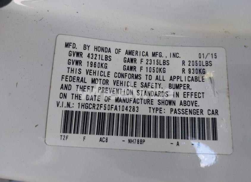 Photo 9 of 2015 Honda Accord SPORT (VIN 1HGCR2F50FA104283)