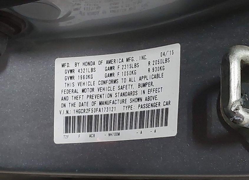 Photo 9 of 2015 Honda Accord SPORT (VIN 1HGCR2F50FA173121)