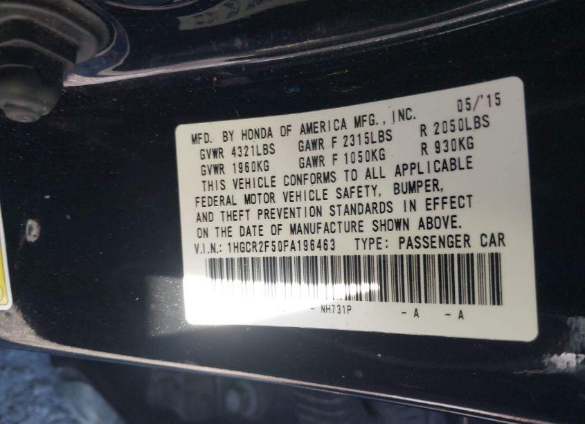 Photo 9 of 2015 Honda Accord SPORT (VIN 1HGCR2F50FA196463)