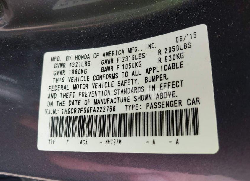 Photo 9 of 2015 Honda Accord SPORT (VIN 1HGCR2F50FA222768)