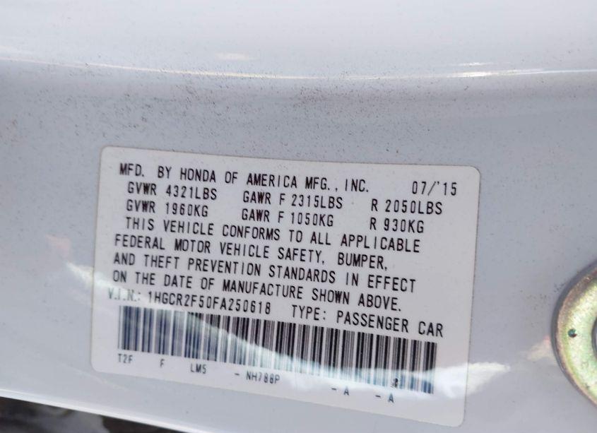 Photo 9 of 2015 Honda Accord SPORT (VIN 1HGCR2F50FA250618)