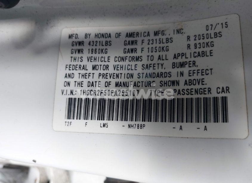 Photo 9 of 2015 Honda Accord SPORT (VIN 1HGCR2F50FA255107)