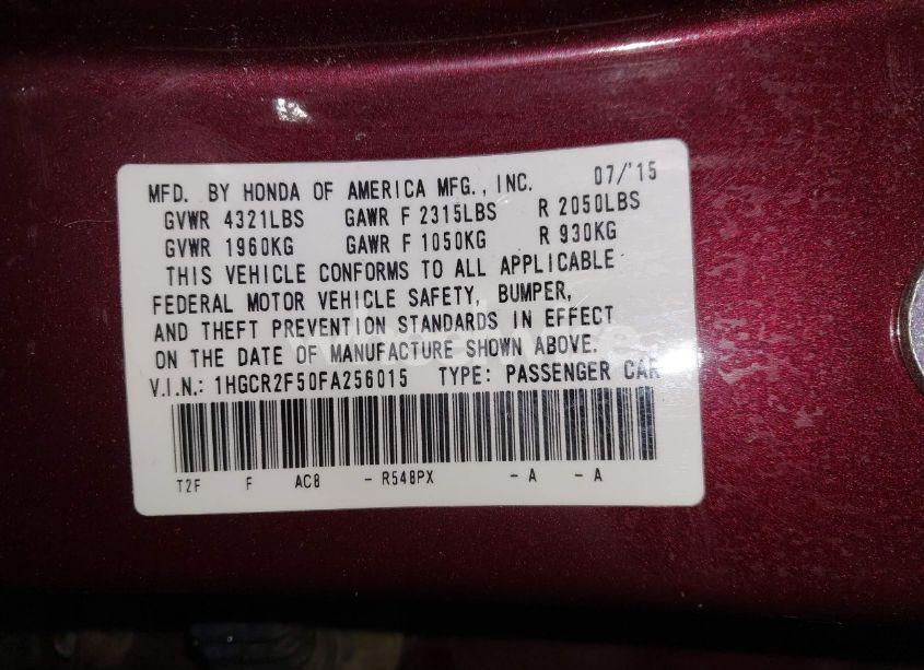 Photo 9 of 2015 Honda Accord SPORT (VIN 1HGCR2F50FA256015)