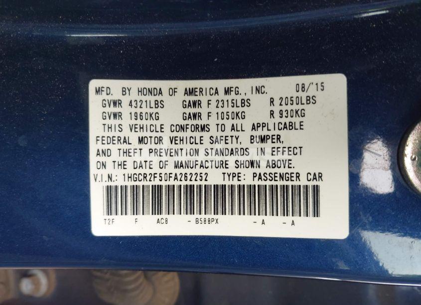 Photo 9 of 2015 Honda Accord SPORT (VIN 1HGCR2F50FA262252)