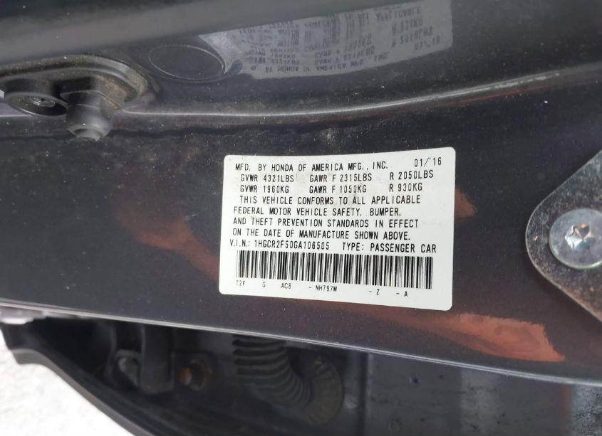 Photo 9 of 2016 Honda Accord SPORT (VIN 1HGCR2F50GA106505)