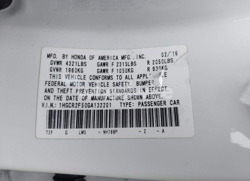 Photo 9 of 2016 Honda Accord SPORT (VIN 1HGCR2F50GA132201)