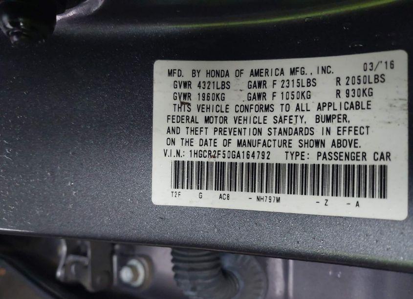 Photo 9 of 2016 Honda Accord SPORT (VIN 1HGCR2F50GA164792)