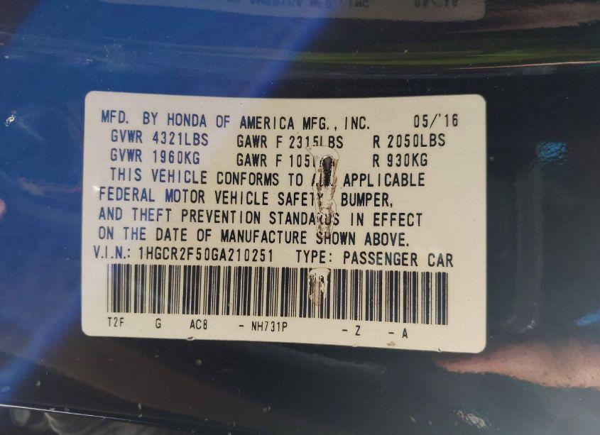 Photo 9 of 2016 Honda Accord SPORT (VIN 1HGCR2F50GA210251)