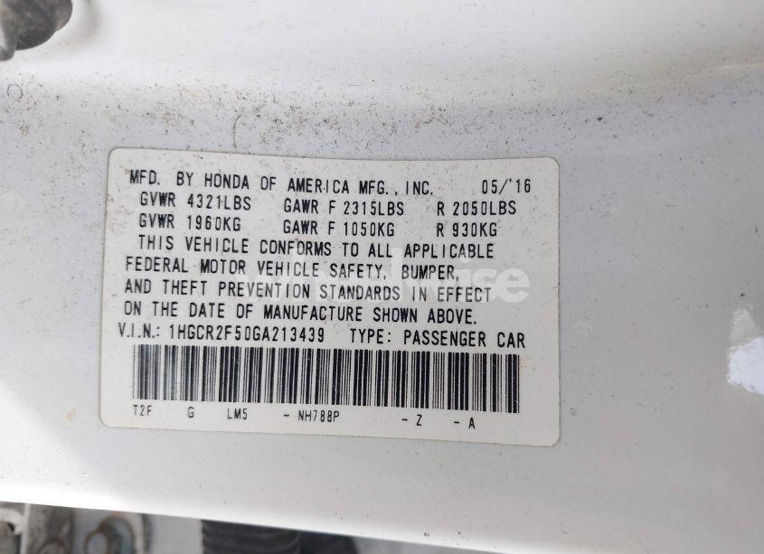 Photo 9 of 2016 Honda Accord SPORT (VIN 1HGCR2F50GA213439)