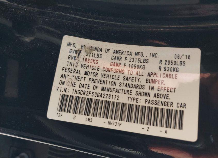 Photo 9 of 2016 Honda Accord SPORT (VIN 1HGCR2F50GA229172)