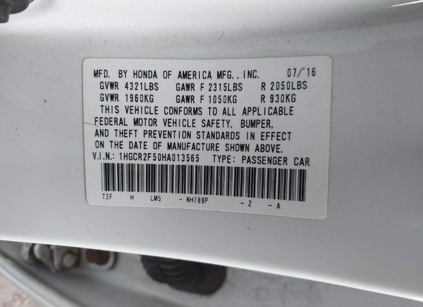 Photo 9 of 2017 Honda Accord SPORT (VIN 1HGCR2F50HA013565)