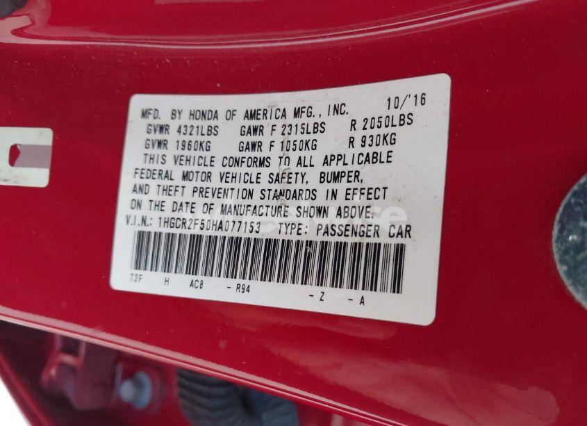 Photo 9 of 2017 Honda Accord SPORT (VIN 1HGCR2F50HA077153)