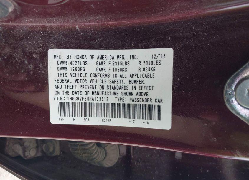 Photo 9 of 2017 Honda Accord SPORT (VIN 1HGCR2F50HA133513)