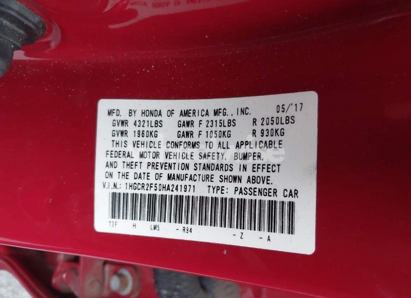 Photo 9 of 2017 Honda Accord SPORT (VIN 1HGCR2F50HA241971)