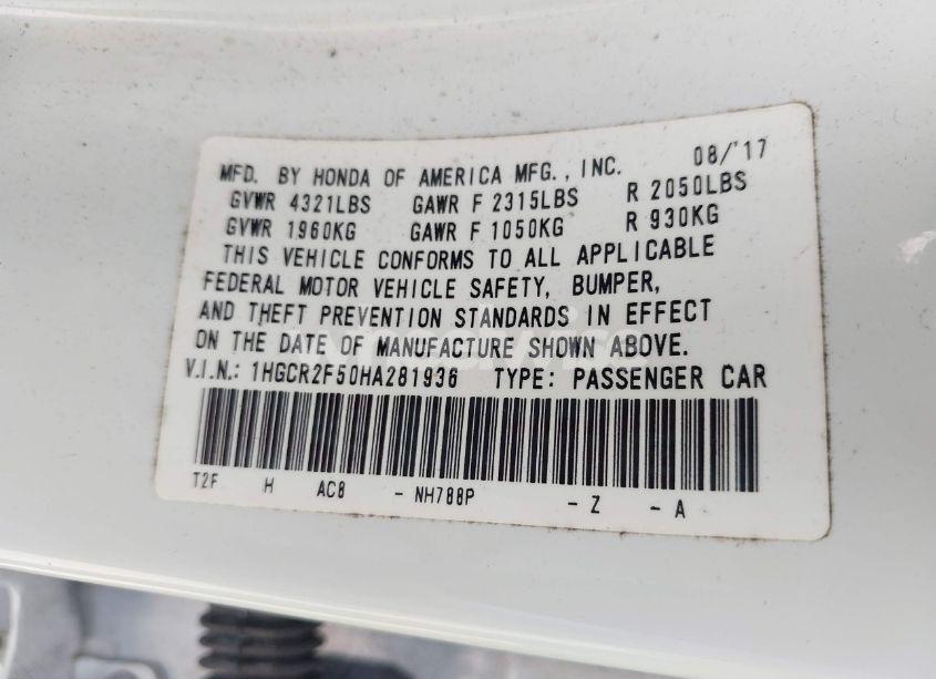 Photo 9 of 2017 Honda Accord SPORT (VIN 1HGCR2F50HA281936)
