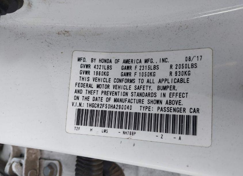 Photo 9 of 2017 Honda Accord SPORT (VIN 1HGCR2F50HA290040)