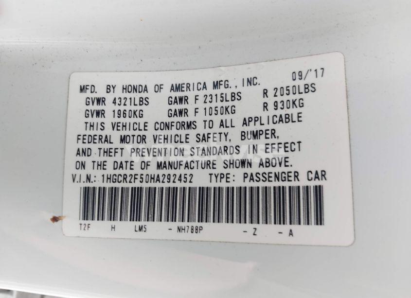 Photo 9 of 2017 Honda Accord SPORT (VIN 1HGCR2F50HA292452)