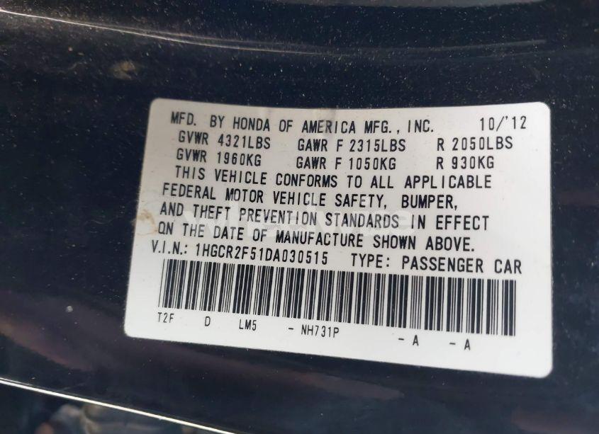 Photo 9 of 2013 Honda Accord SPORT (VIN 1HGCR2F51DA030515)