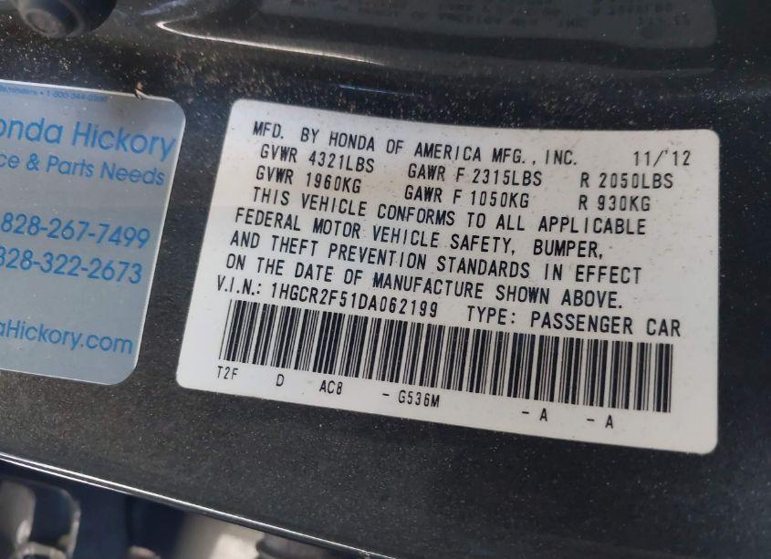 Photo 9 of 2013 Honda Accord SPORT (VIN 1HGCR2F51DA062199)