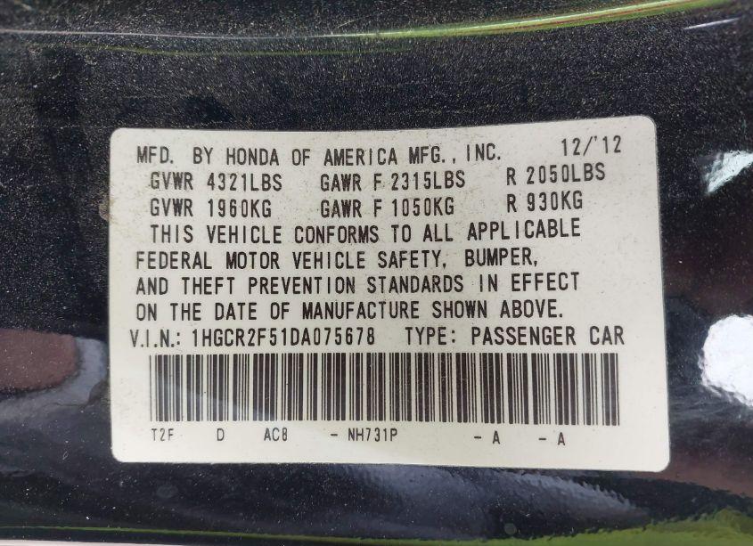 Photo 9 of 2013 Honda Accord SPORT (VIN 1HGCR2F51DA075678)