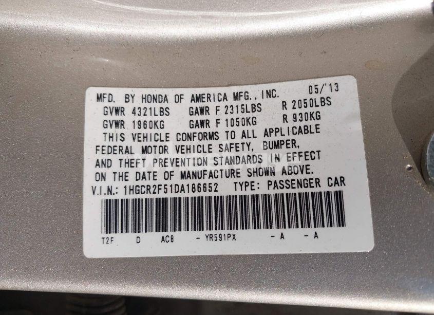 Photo 9 of 2013 Honda Accord SPORT (VIN 1HGCR2F51DA186652)