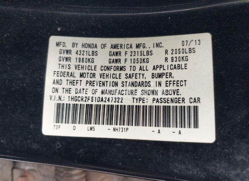 Photo 9 of 2013 Honda Accord SPORT (VIN 1HGCR2F51DA247322)