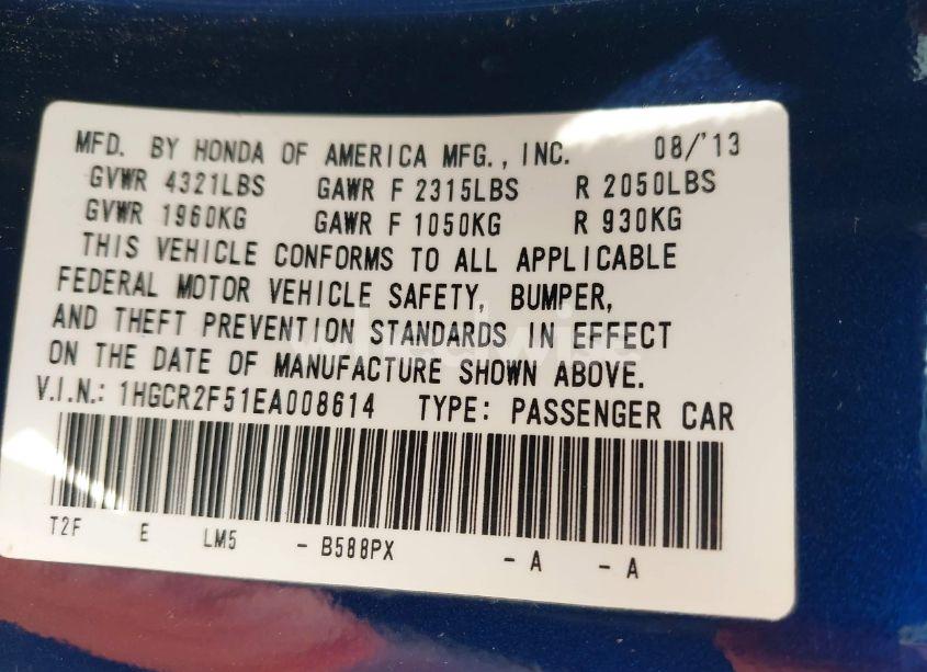 Photo 9 of 2014 Honda Accord SPORT (VIN 1HGCR2F51EA008614)