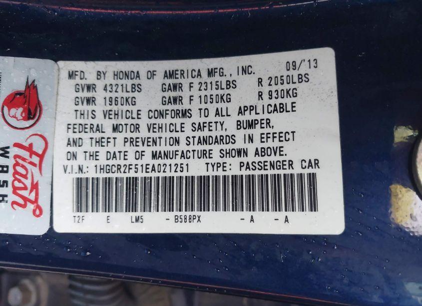 Photo 9 of 2014 Honda Accord SPORT (VIN 1HGCR2F51EA021251)