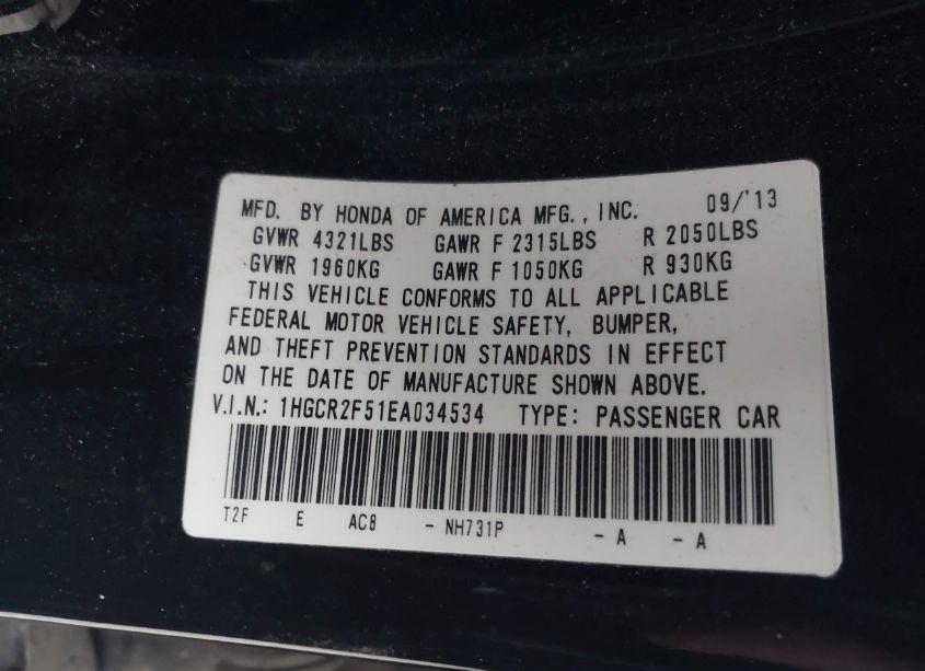 Photo 9 of 2014 Honda Accord SPORT (VIN 1HGCR2F51EA034534)