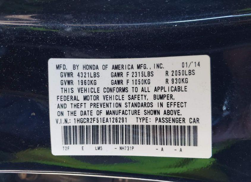 Photo 9 of 2014 Honda Accord SPORT (VIN 1HGCR2F51EA126291)